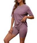 Zetieny Femme Survêtement Ensembles Costume Décontracté 2 Pièces Eté Set Manches Courtes et Short Loungewear Ensemble Pyjama Couleur Pure