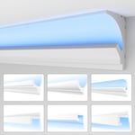 Led Moulures 2en1, éclairage indirect Corniche de plafond xps Polystyrene: HLED-6 - 49x95 mm, 20.4 mètres / 12 barrettes - Heximo