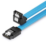 deleyCON 30 cm SATA 3 Nylon Câbles de Données 6 Gbit/s SATA III Câbles de Branchement Serial ATA Câbles de Connexion pour Carte Mère & Disque dur HDD SSD 1 Connecteurs en L S-ATA L 90° Coudés Bleu