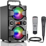 Haut-Parleurs Bluetooth,Haut-Parleur Portable Sans Fil 60W Avec Lumieres,Microphone,Double Caisson De Basses Lourdes,Radio Fm,Telecommande,Stereo Riche,Haut-Parleur Pour La Maison Et