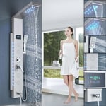 LED Shower Panel Column Tower Stainless Steel Mixer Tap Rain Massage Body Jets