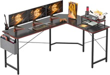 Bureau d¿Ordinateur en Forme de L, Bureau Gaming, 170 x 120 cm avec Surface en Fibre de Carbone, d¿Angle avec Support d¿écran et tiroir, Grand Bureau