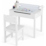 Goplus - Ensemble de Table et Chaise pour Enfants, Table de Dessin avec Rouleau du Papier pour Enfants, Bureau d'écriture avec Espace de Rangement &