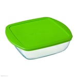 Pyrex Microwave Safe Classic Sqaure Glass Dish with Vented Lid 1L - Green