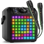 Fenton KAR50B karaoke set - Karaoke box med Bluetooth - Med uppladdningsbart batteri, lysdioder och 2 mikrofoner, KAR50B Karaoke Högtalare med LED-ljuseffekt Svart