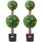 VEVOR Buis Artificiel, Lot de 2, Faux Arbres Topiaires Double Boule 91,4 cm avec Feuilles Supplémentaires et Pot, Résistante aux UV, Ensemble Fausse Plante Artificielle pour Déco Intérieur Extérieur