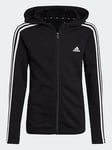 adidas Essentials 3-Stripes Full-Zip Hoodie - Black/White, Black/White, Size 7-8 Years