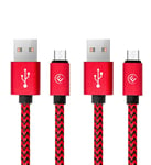 Cable Micro Usb En Nylon Tresse [2X1M] Charge Rapide Et Synchro Donnees Pour Samsung Galaxy S7/6/ A10/ J, Manette Ps4/Xbox One, Et Autres Dispositifs Microusb - 2X1M Rouge