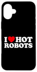 Coque pour iPhone 16 Plus J'aime Hot Robots, simulation d'IA Android, synthé amusant et étrange