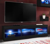 Meuble TV Tivoli RTV Komodee - LED Bleues - Noir Brillant et Noir - Facades en Mat - 140 x 41 x 35 cm