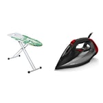 Mabel Home ironing Board Solid Steam iron Rest with Shoulder Shape, Adjustable Height + Extra Cover & Philips Azur Steam Iron - 2600W, 50g/min Steam, 250g Steam Boost, Black (GC4567/86)