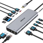 USB C Docking Station Double Moniteur, Dock USB C 13 en 1 vers Dual HDMI et Displayport,USB-A/C 3.1,USB-A 2.0,RJ45, PD 100W, SD/TF et Audio, Stations d'accueil USB C pour MacBook HP Lenovo Dell