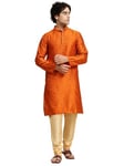 SKAVIJ Kurta Pajama Set for Men Jacquard Silk Indian Wear Dress Brown S