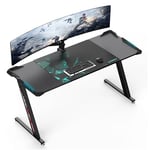 EUREKA ERGONOMIC Bureau Gaming 156 x 64 cm LED Grand Bureau Gamer Pieds en Forme Z Bureau Informatique d'Ordinateur PC avec Tapis de Souris