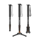 Monopod, Moman MA65 Camera Tripod with Feet, Aluminium Travel Tripod DSLR Monopod Compact Portable Photography Monopod 5 Sections up to 165 cm Payload 10 kg, Black Orange