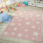 TT Home Tapis Chambre Enfant Et Adolescent Design Ciel Étoilé Pastel Tendance Rose Blanc, Dimension:160x220 cm