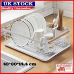 White Dish Drainer Metal Wire Cutlery Draining Holder Plate Rack Kitchen Sink UK