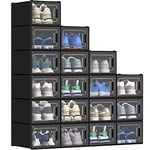 YITAHOME Boîte à chaussures, Lot de 18 boite Rangement Chaussures en Platique Transparente, Empilable et Pliable, pour chaussures jusqu'à la pointure 44 boite a chaussure Respirante Noire