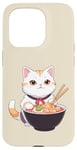 iPhone 15 Pro Cute White Cat With Noodle Bowl And Chopsticks Case