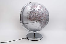 Mascagni 20A O709 Globe Terrestre Lumineux rétroéclairage LED-Base en métal argenté-Mappemonde diamètre 30 cm Gris métallisé