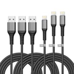 Câble Iphone 1m+2m+2m/Lot De 3[Certifié Mfi], Câble Chargeur Iphone Cable Lightning Usb Cordon Iphone Nylon Tressé Fil Chargeur Rapide Pour Iphone 14 13 12 11 Pro Max/Mini/Xs/X/8/7/6/5/Se/Ipad