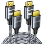 ARISKEEN Câble HDMI 2.1 8K 2M 2 Pièces, 48Gbps Câble HDMI Tressé en Nylon Haute Vitesse, Prend en Charge 8K@60HZ, 4K@120Hz, Compatible avec PS5/4 TV Switch Monitor Blu-ray Soundbar