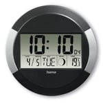 Hama Horloge Murale numérique avec Radio (Horloge Radio-pilotée sans Bruit de tic-tac, Horloge numérique avec écran LCD, thermomètre, Calendrier, Phase de la Lune, Pile Incluse pour accrocher ou