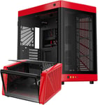 PC Gamer Boitier, Boîtiers Gaming EATX Grand Tour Vide, 2 Positions, Double Chambre, Porte en Verre Trempé à Ouverture Tactile, Airflow, Rouge