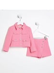 River Island Mini Mini Girls Boucle Blazer And Skirt Set - Pink, Pink, Size Age: 2-3 Years