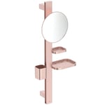 Ideal Standard - Alu+, Beauty Bar pour la Salle de Bain, Miroir Diamètre 20 cm, Tablettes de Rangement, Porte Serviettes, Rose brossé, BD589RO