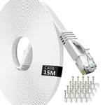 Ethernet-kabel 15m,Cat6 Gigabit Lan Network RJ45 High-Speed Patch-sladd 250Mhz Flat Design 1Gbps för PC/Xbox/PS4/PS5/Modem/Router