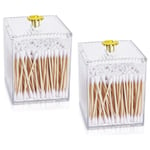 2Pcs Cotton Ball Holder, Q-Tips Holder Clear Modern Bathroom Organizers,1105