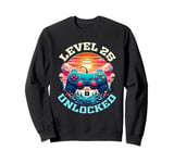 25 Year Old 25th Birthday Gift Level 25 Unlocked Gamer Sweatshirt