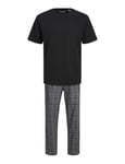 JACK&JONES Men's JACBACIS TEE and Woven Pants GIFTBOX Footie, Black/Pack:Pants Brown Check, S