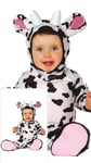 FIESTAS GUIRCA | Costume de Vache Bébé (12-18 Mois) - Cagoule, Queue, Combinaison et Pieds - Costumes d'Animaux pour Fêtes Enfantines, Halloween et Carnaval - Idéal pour Bébés Unisexes - Blanc et Noir