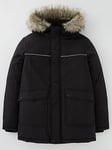 V by Very Boys Parka Jacket - Black, Black, Size Age: 8 Years