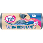 Handy bag sacs poubelle à lien pratique ultra resistant 50l, 80% de plastique recyclé, 1 rouleau de 10 sacs