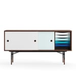 House of Finn Juhl - Sideboard With Tray Unit, Teak, White/Yellow, Black Steel, Cold