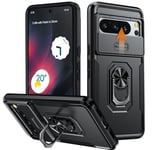 AMILIFECASES for Google Pixel 8 Pro Case, Pixel 8 Pro Case with [Rotatable Stand Ring + Silde Camera Protector] 16FT Shockproof Military Grade Protection for Pixel 8 Pro Phone Case (Black)