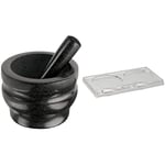 Cole & Mason H100279 Worcester Black Pestle & Mortar | Spice Grinder/Herb Grinder | Granite | 140mm & H306119 Ramsgate Clear Salt and Pepper Mill Tray | (H) 13mm x (W) 95mm x (D) 157mm