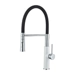 Ibergrif M22115W-2, Black Semi-pro Kitchen Tap with Flexible Spout, Sink Mixer with Spray Head, Chrome