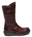 Fly London Womens Wine MES 2 Wedge Heel Buckle Mid-Calf Leather Zip Platform Boots - Size UK 6