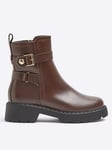 River Island Chunky Buckled Ankle Boots - Brown, Brown, Size 5, Women