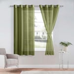 DWCN Lot de 2 Rideaux Voilages à Oeillets pour Fenêtre, Rideau Transparents avec Embrasses pour Salon Chambre d'enfant, Vert Olive, 140x160cm (Largeur x Hauteur)