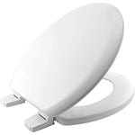 BEMIS Chicago White Toilet Seat. Wooden Toilet Seat with Water Based Paint for Easy Clean. Oval Toilet Seat with Adjustable Plastic Hinges, Universal & Easy Installation, White