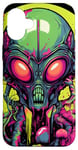 Coque pour iPhone 16 Plus Tête d'extraterrestre verte mignonne visage OVNI || Alien