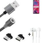 Câble de données + écouteurs pour Oppo A74 5G a. USB de type C et Micro-USB