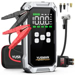 YUSMAN Booster Batterie Voiture - 6000A Démarreur de Voiture 12V(Jusqu'à All GAS/10.0L Diesel), Démarreur avec 150 PSI Compresseur d’Air, Jump Starter avec Pinces de Sûreté Intelligentes, Lampe à LED