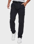 Threadbare Mens Black 'Pane' Belted Cargo Trousers Cotton - Size 36W/32L