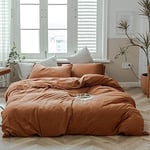 Sedefen Housse de Couette 200x200 cm Caramel Brun Couleur Unie - Parure de Lit 2 Personnes avec Fermeture Éclair - Housse Couette en Microfibre avec 2 Taie d'oreiller 65x65 cm